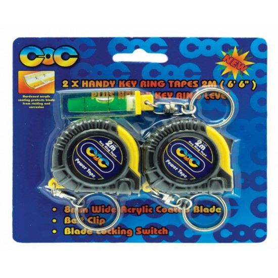2m Keyring tape measure & level set