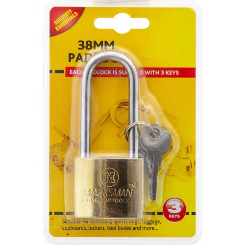Brass coated iron padlock 38mm Long Shackle