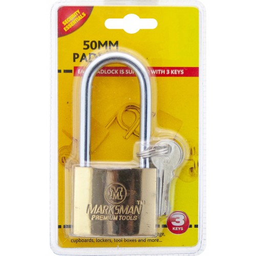 Brass coated iron padlock 50mm Long Shackle