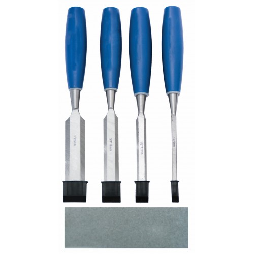 4 piece Wood chisel set c/w sharpening stone