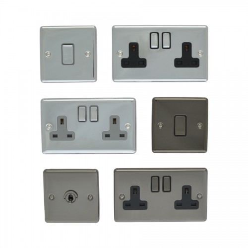 Raised Plate Sockets & Switches - Stainless Steel and Black Nickel