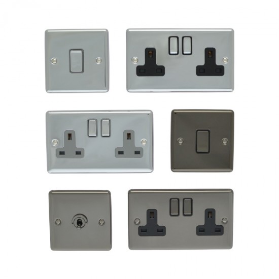 Raised Plate Sockets & Switches - Stainless Steel and Black Nickel Raised Plate Sockets & Switches - Stainless Steel and Black Nickel