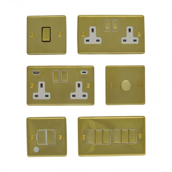 Raised Plate Sockets & Switches - Polished Brass and Satin/Brushed Brass
