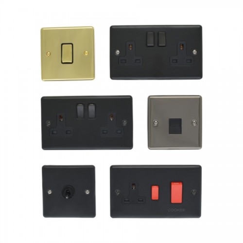 Raised Plate Sockets & Switches - Matt Black, Black Nickel and Polished Brass
