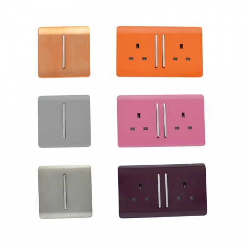 Screwless Decorative Coloured Sockets & Switches - Copper, Orange, Light Grey, Pink, Silver & Plum