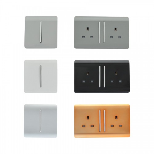Screwless Decorative Coloured Sockets & Switches - Silver, Grey, Ice White, Piano Black, Light Grey & Copper