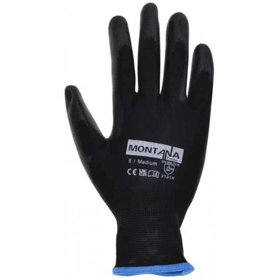 Montana PU Coated Black Gloves - Medium